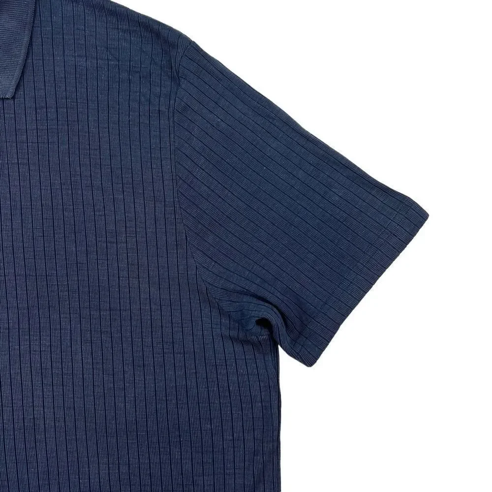 Pre-Loved Donna Karan Signature Men US XL Polo Silk V-Neck T-Shirt Navy Tee - Picture 5 of 11